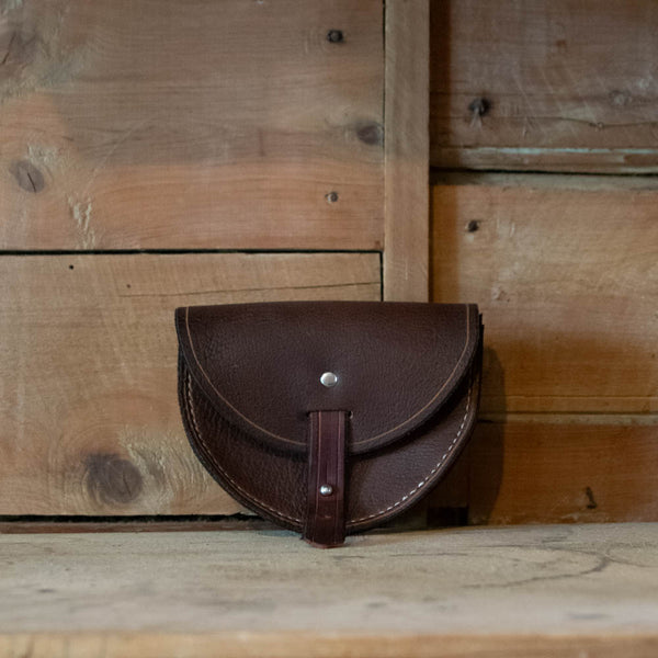 Leather Belt Pouch, dark brown, curved with single belt loop, handmade at Nundle by Thabo Alberts