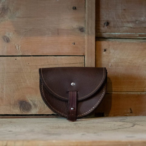Leather Belt Pouch, dark brown, curved with single belt loop, handmade at Nundle by Thabo Alberts