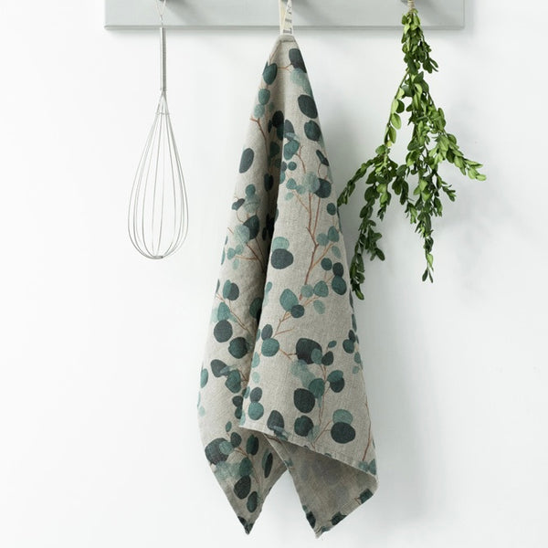 Tea Towel, Linen, Eucalyptus on Natural