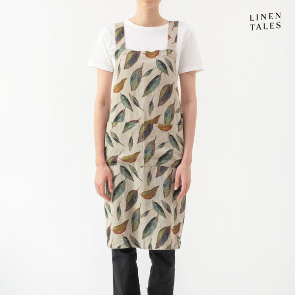 APRON, CROSSBACK, LINEN, GOLDEN FALL ON NATURAL PRINT