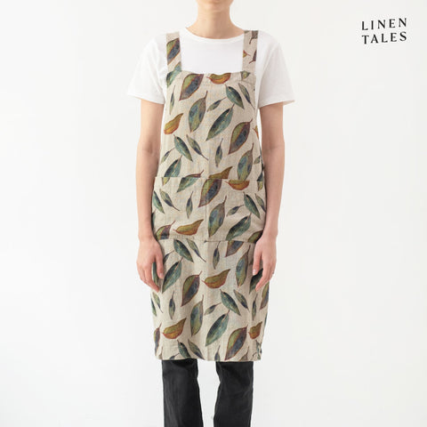 APRON, CROSSBACK, LINEN, GOLDEN FALL ON NATURAL PRINT