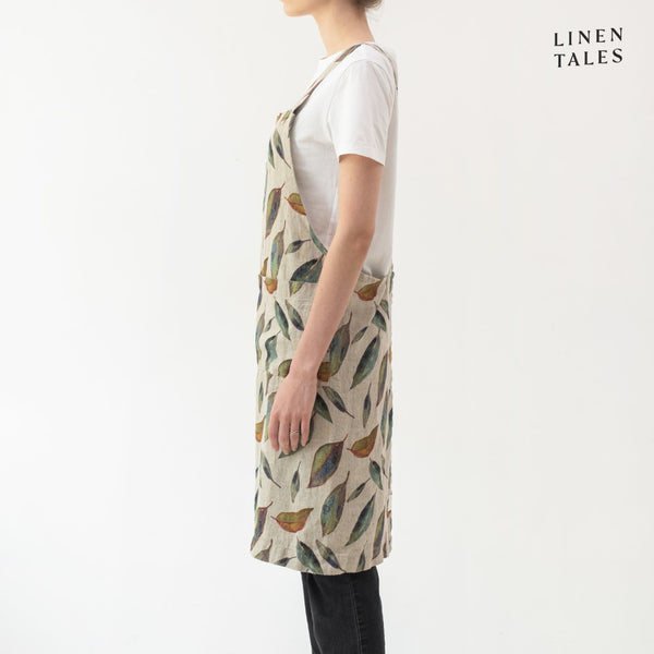 APRON, CROSSBACK, LINEN, GOLDEN FALL ON NATURAL PRINT