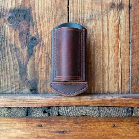 Leather Knife Pouch, Dark Brown with curved base edge, Handmade at Nundle by Thabo Alberts
