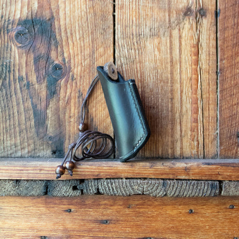 Leather Knife Pouch, work around neck, with button fastener, handmade at Nundle by Thabo Alberts