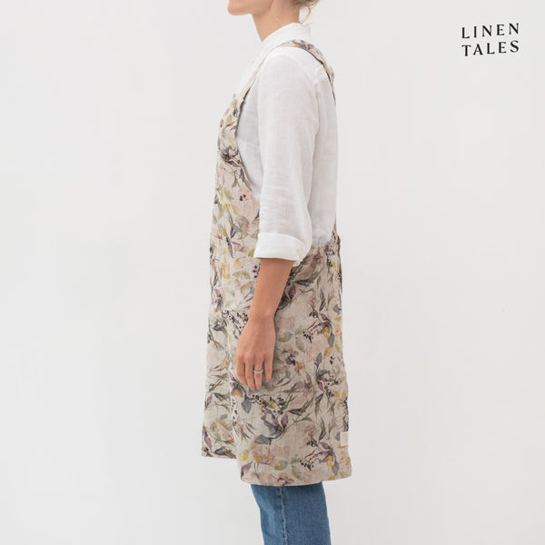 APRON, CROSSBACK, LINEN, MEADOW ON NATURAL PRINT