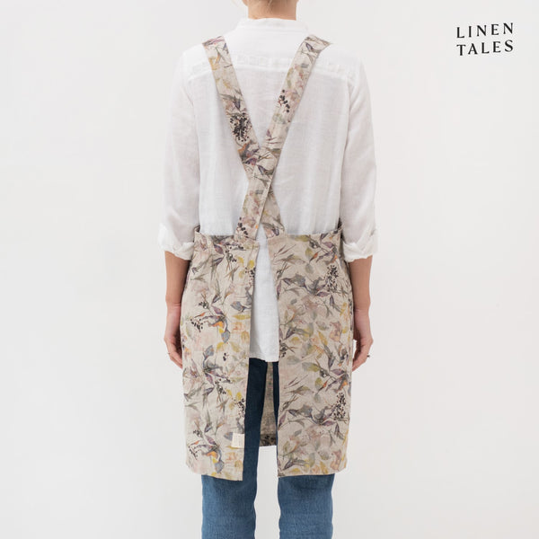 APRON, CROSSBACK, LINEN, MEADOW ON NATURAL PRINT