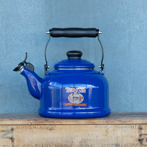 Whistling Kettle, enamel, 2.1 litre, Billy Tea logo
