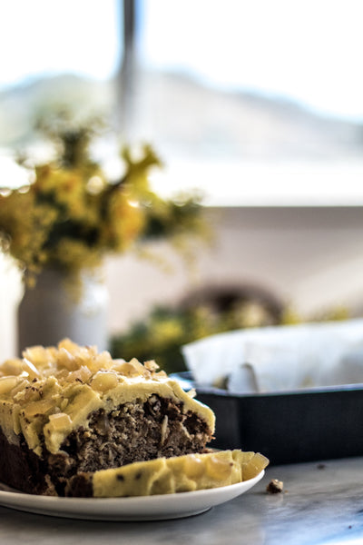 A Falcon enamel cake pan, rectangular in shape, ideal for loaf-style cakes (carrot cake, zucchini bread, banana bread).