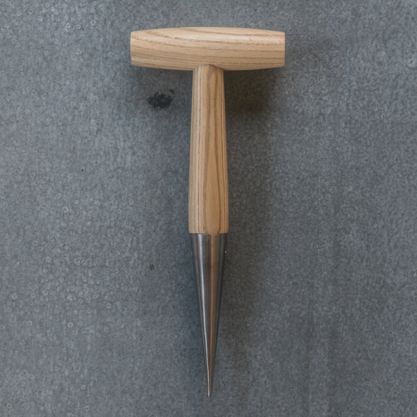 Dibber, ash timber handle and stainless steel point.