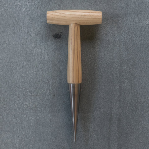 Dibber, ash timber handle and stainless steel point.