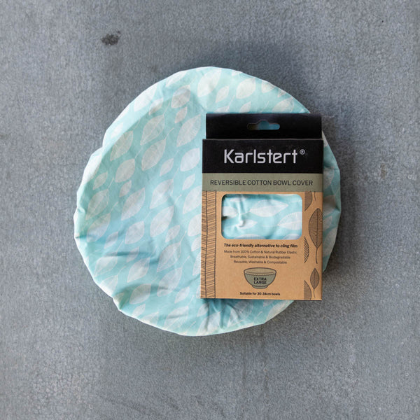 A super handy bowl cover by Karlstert offering an alternative to cling wrap, perfect for covering left overs, produce and proving dough. Extra Large sizing suitable for 30-34cm bowls. Reversible, made with two layers of fabric. 