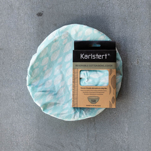 A super handy bowl cover by Karlstert offering an alternative to cling wrap, perfect for covering left overs, produce and proving dough. Extra Large sizing suitable for 30-34cm bowls. Reversible, made with two layers of fabric. 