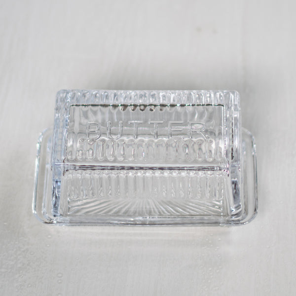 Butter really does taste better, and so much more attractive and easy to use served in a glass butter dish. Vintage styling gives this glass butter dish, with glass base and lid, retro appeal.