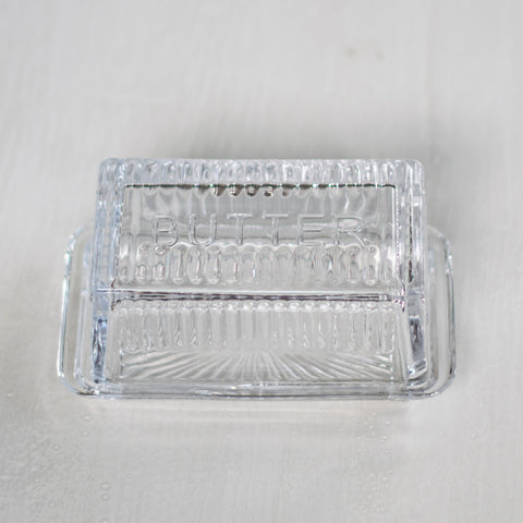 Butter really does taste better, and so much more attractive and easy to use served in a glass butter dish. Vintage styling gives this glass butter dish, with glass base and lid, retro appeal.