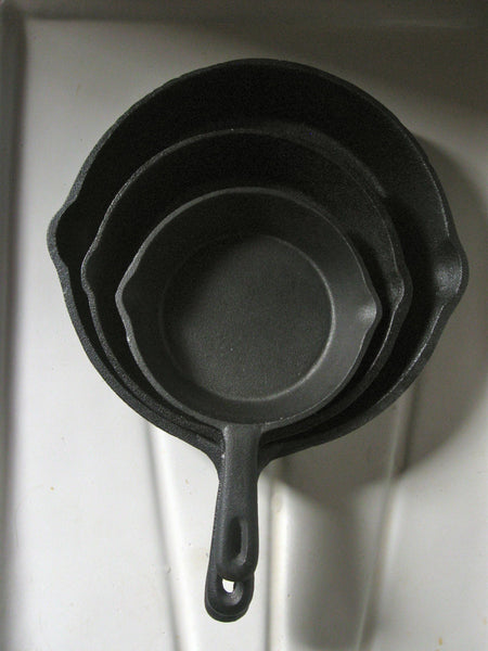 Our Pyrolux cast iron pre-seasoned frypans/skillets are available in four sizes , 15cm, 19cm, and 25cm, and 30.5cm.  Cast iron is such a great conductor of heat, it is non-stick when seasoned, can be used in the oven and stovetop, and is a natural alternative to coated non-stick cookware.