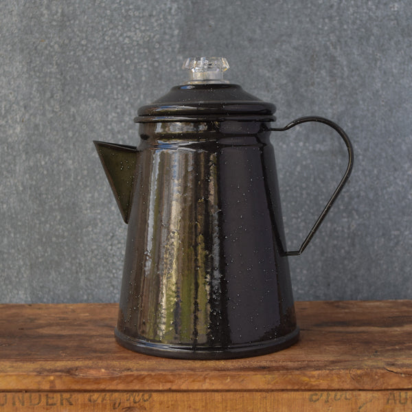 Smell your favourite espresso coffee brewing in a traditional Falcon enamel coffee percolator.