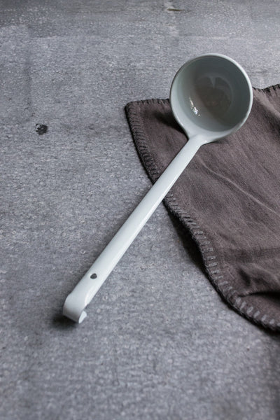 We're so excited to have Falcon enamel soup ladles in stock. The enamel ladle is one of the products we are most asked for. It completes the presentation of a dish to be able to ladle soup from an enamel ladle.