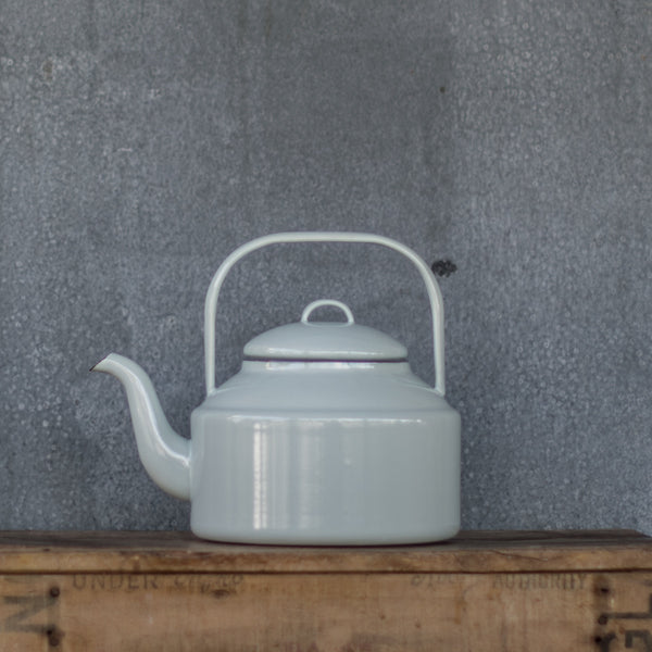 A Falcon enamel tea kettle, in a good family sized 2 litres, for when you have a gathering or need ample hot water (good for blackouts). Available in white with blue rim, duck egg with grey rim, solid grey, and black or blue with white speckle.