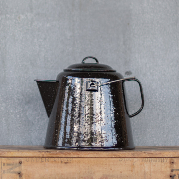 For when you are making tea for a crowd or need off the grid hot water, a Falcon enamel 4.5 litre jumbo teapot for direct use on the wood, gas or electric stove.