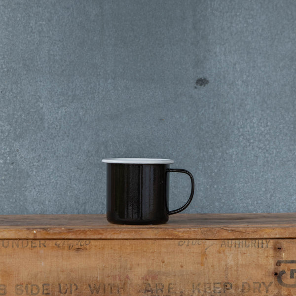 Falcon Enamel Mug, 350ml deluxe two-tone black and white.