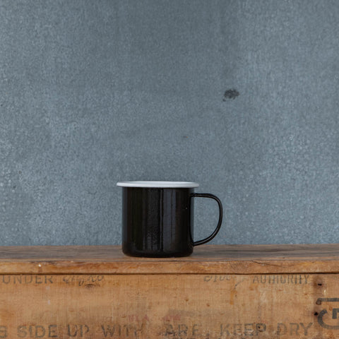 Falcon Enamel Mug, 350ml deluxe two-tone black and white.