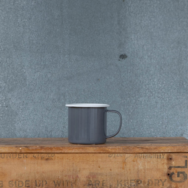 Falcon Enamel Mug, 350ml deluxe two-tone grey and white.