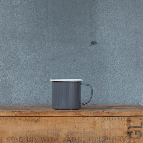 Falcon Enamel Mug, 350ml deluxe two-tone grey and white.