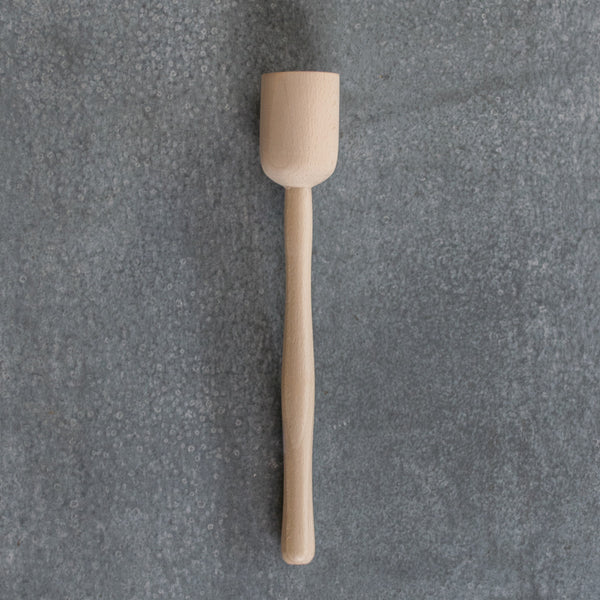 A beechwood timber potato masher with a turned handle. A traditional alternative to a steel potato masher. Most sold in the shop are used as presses/muddlers for fermenting crocks, sauerkraut, etc.