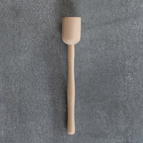 A beechwood timber potato masher with a turned handle. A traditional alternative to a steel potato masher. Most sold in the shop are used as presses/muddlers for fermenting crocks, sauerkraut, etc.
