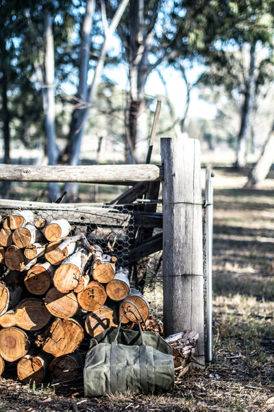Log carrier, waxed canvas