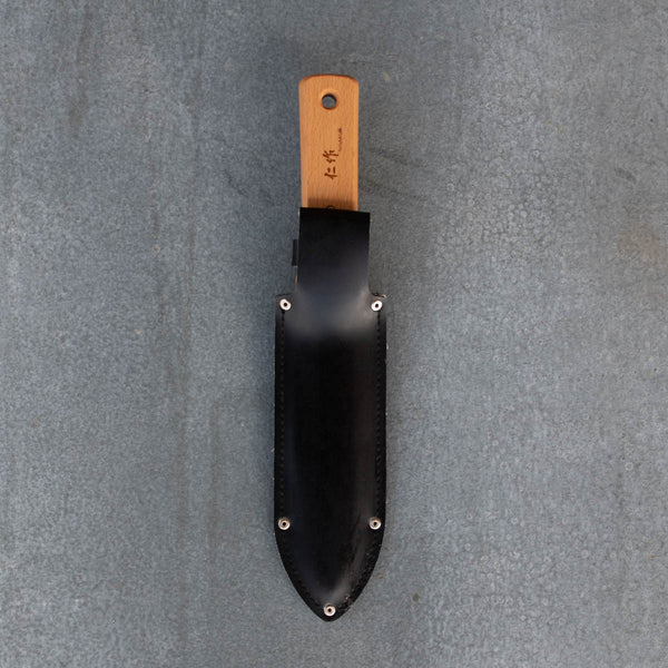 Japanese made Hori Hori Garden Knife and Sheath for cutting, digging, planting, and weeding in the garden. 