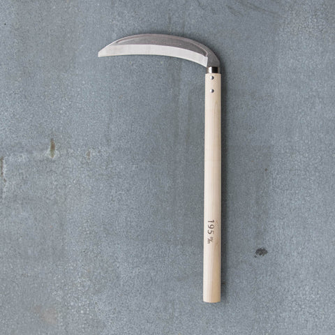 Traditional Japanese Nisaku Mikaduki Grass Sickle, for cutting grass and soft green plants.