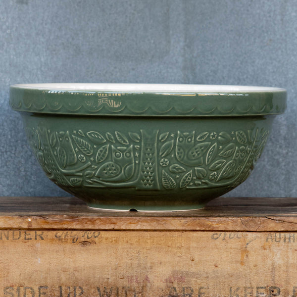 Mason Cash In the Forest woodland owl pattern, forest green coloured exterior, and cream interior. 