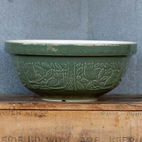 Mason Cash In the Forest woodland owl pattern, forest green coloured exterior, and cream interior. 