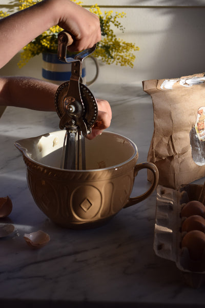 The Mason Cash caneware batter bowl with handle is one of our favourite kitchen tools, especially for whipping up Sunday morning pancakes. 