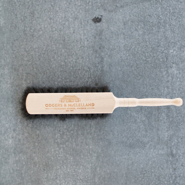 Dust pan brush, horse hair, O&Mc branded Odgers and McClelland