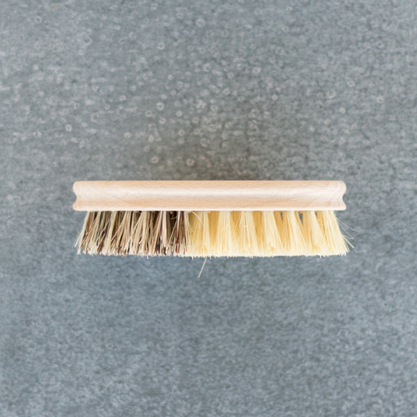 Odgers and McClelland Exchange Stores logo printed on this German made vegetable brush, with natural bristle and timber head. There are two textured fibres for loose or hard-to-remove dirt. Scrub soil from root vegetables freshly picked from your garden or your local market. 
