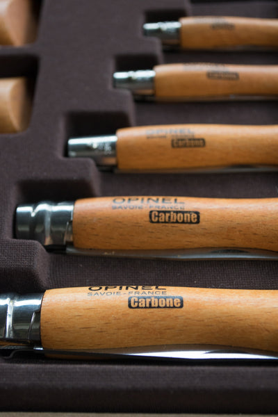 Well cared for, Opinel pocket knives with a carbon steel blade and beech timber handle, will be a faithful companion in the bush and garden for decades. Opinel knives from size 6 up have a trademark Viroblok safety ring, which locks the blade in the open or closed position.