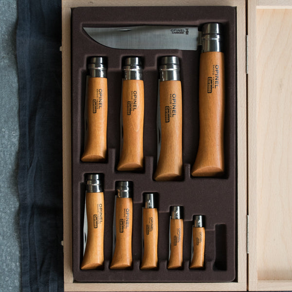 Well cared for, Opinel pocket knives with a carbon steel blade and beech timber handle, will be a faithful companion in the bush and garden for decades. Opinel knives from size 6 up have a trademark Viroblok safety ring, which locks the blade in the open or closed position.