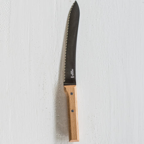 Opinel bread knife with 21cm long, 1.5mm thick, stainless steel blade and beech timber handle, ideal for cutting all types of bread. Stainless steel offers corrosion-resistance, while the teeth are cutting edge quality and the blade is curved for extra cutting comfort. 
