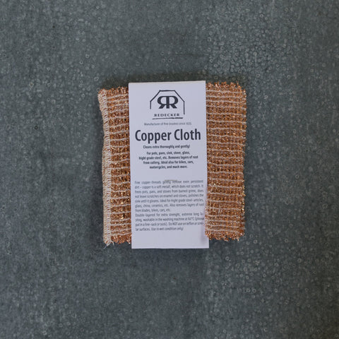 The Redecker copper cloth cleans extra thoroughly and gently. Copper is a soft metal, which does not scratch. Perfect for cleaning Falcon enamelware, pots, pans, sink, stove, glass, and high grade steel. 