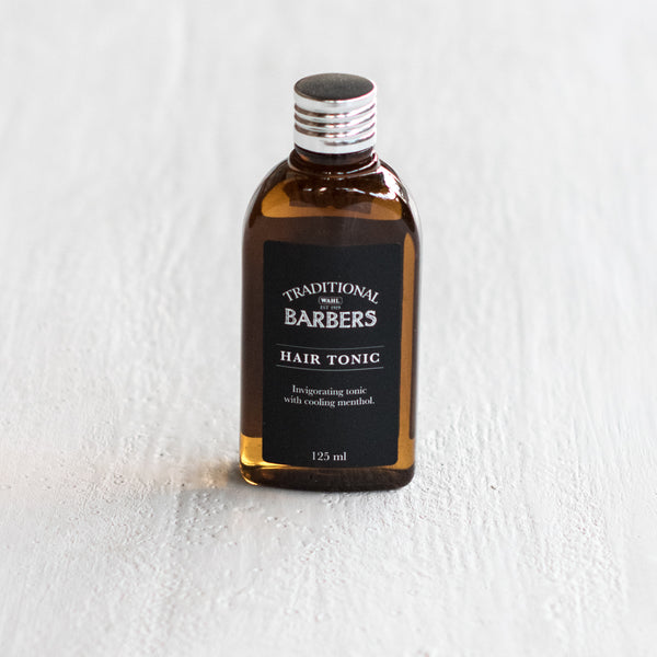 Traditional Barbers Hair Tonic, in a 125ml brown plastic bottle, is a luxurious hair and scalp tonic to help promote healthy hair and scalp. 