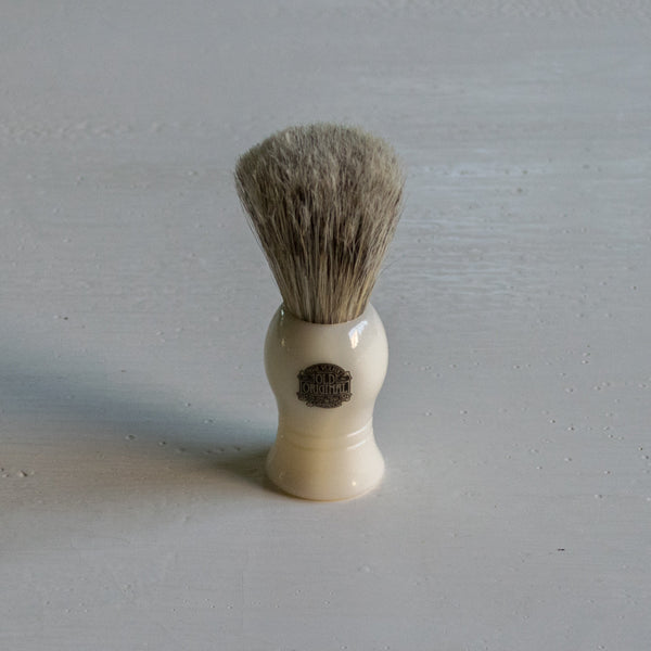 Shaving brush, Vulfix No. 10, made in England from a mix of badger and boar bristle.