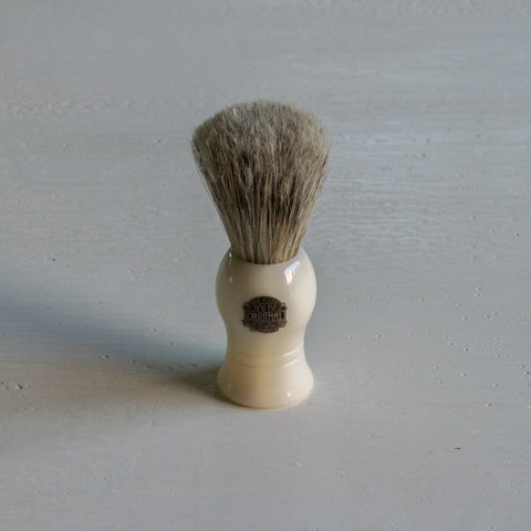 Shaving brush, Vulfix No. 10, made in England from a mix of badger and boar bristle.